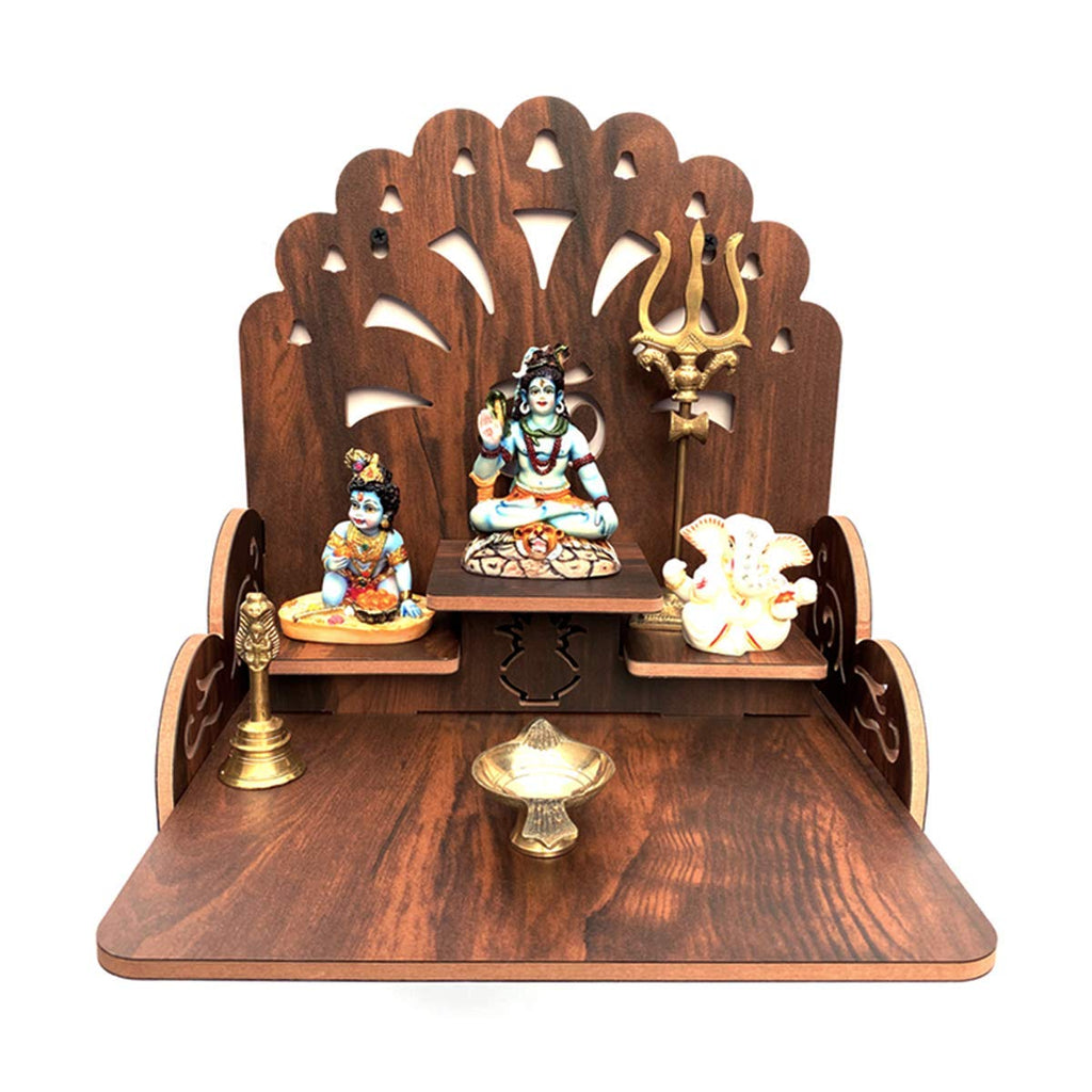 7CR Wooden Wall Mounted Temple for Home | Handcrafted Pooja Mandir Shelf with Decorative Back Panel, Puja Temple Shelf for Home