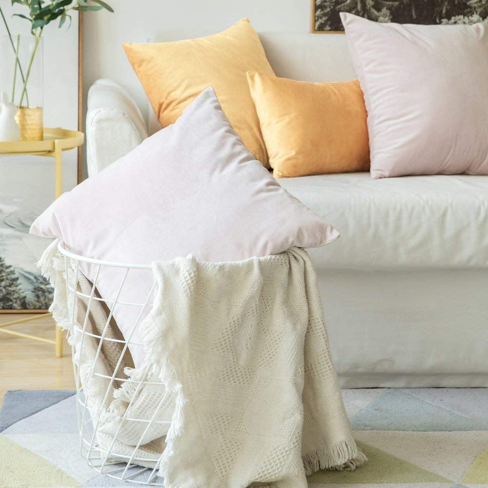 Khooti Fabric Velvet Cushion Cover | 14x14 Inch, Wheat - Pack of 2 | Solid Plain Soft & Smooth, Decorative Cushion Covers for Living Room, Bedroom, Couches, Chairs, Sofas, Beds & Home Decor