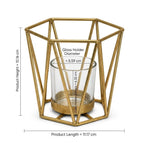 Stelluxe Geometric Gold Tealight Candle Holder with Glass Votive Cup, Modern Metal Lantern Style Candle Stand, Decorative Table Centerpiece for Home Decor, Wedding, Festival and Gift