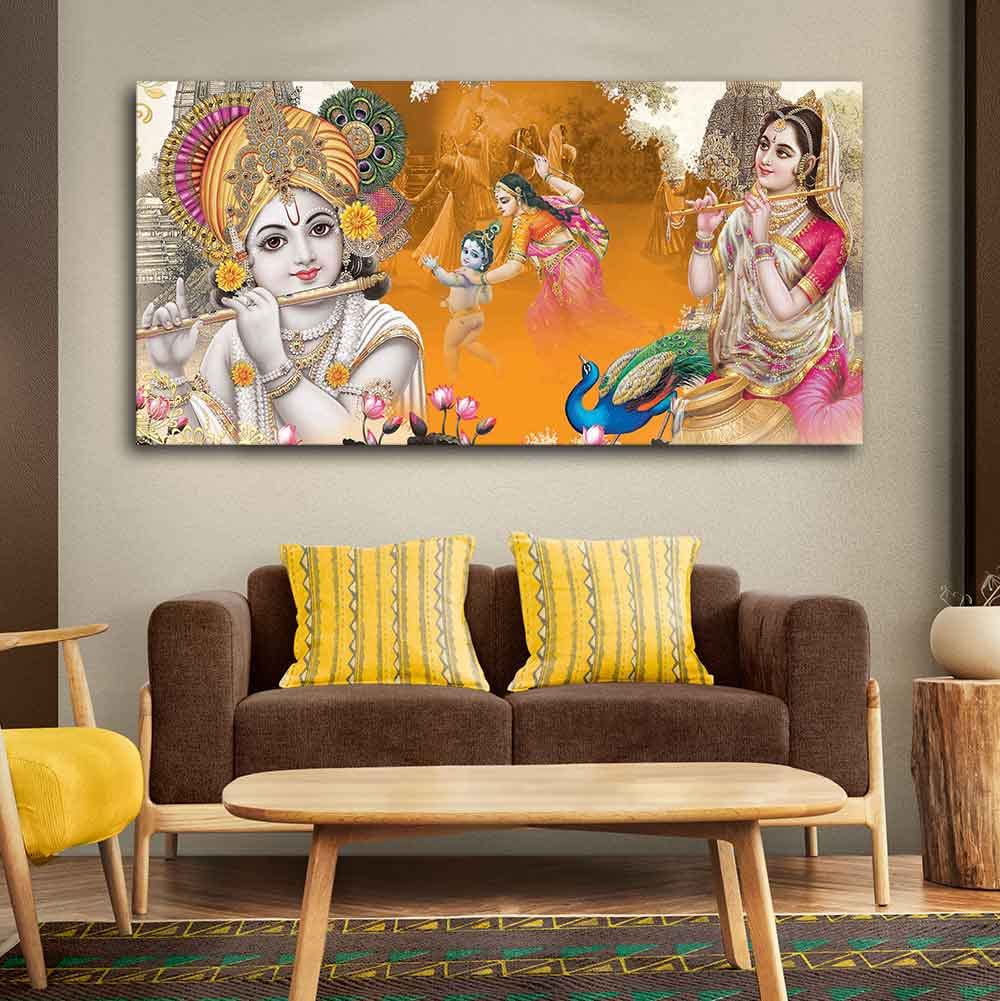 VIBECRAFTS Canvas Paintings for Living Room Drawing Room Beautiful Radha Krishna Canvas Big Wall Painting Wall Art Fitted with Wooden Frame for Home|Office|Gift(PTVCH_2248)