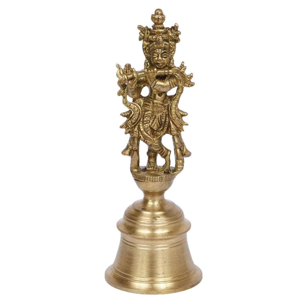 ARTVARKO Brass Krishna Playing Flute Hand Held Bell Ghanti for Gods Puja Home Office Temple Pooja Gift Spiritual Gifts 5.5 Inch