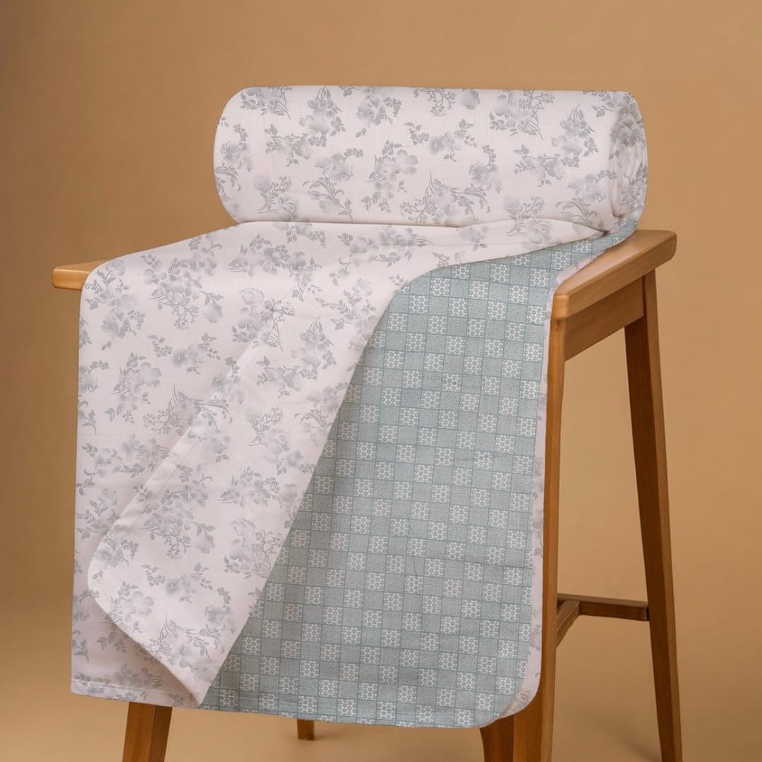 Jaipur Weaves 100% Cambric Cotton Single Bed Dohar, Ultra Soft Dohar, Bed Blanket, AC Blanket, Reversible Dohar for Summers/Winter, 58 X 88 Inches, 240 TC (Green Meadow) Kafalo