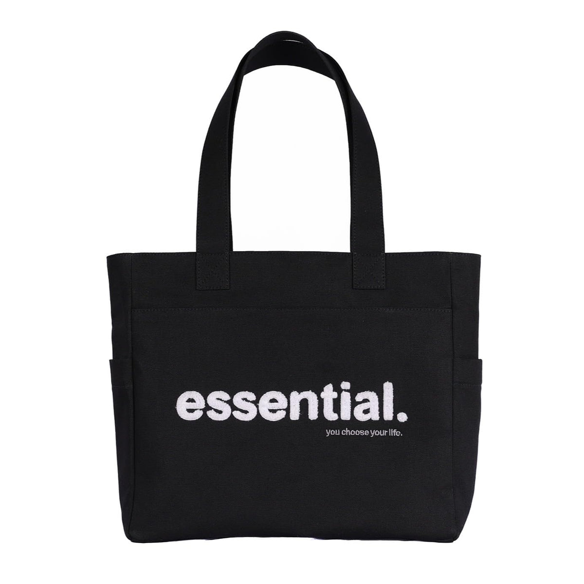 TSANTA Cotton Canvas Tote Bag for Women, Large, Black, Zipper Closure, 6 Pockets, Laptop Compartment, 35x33x11 cm