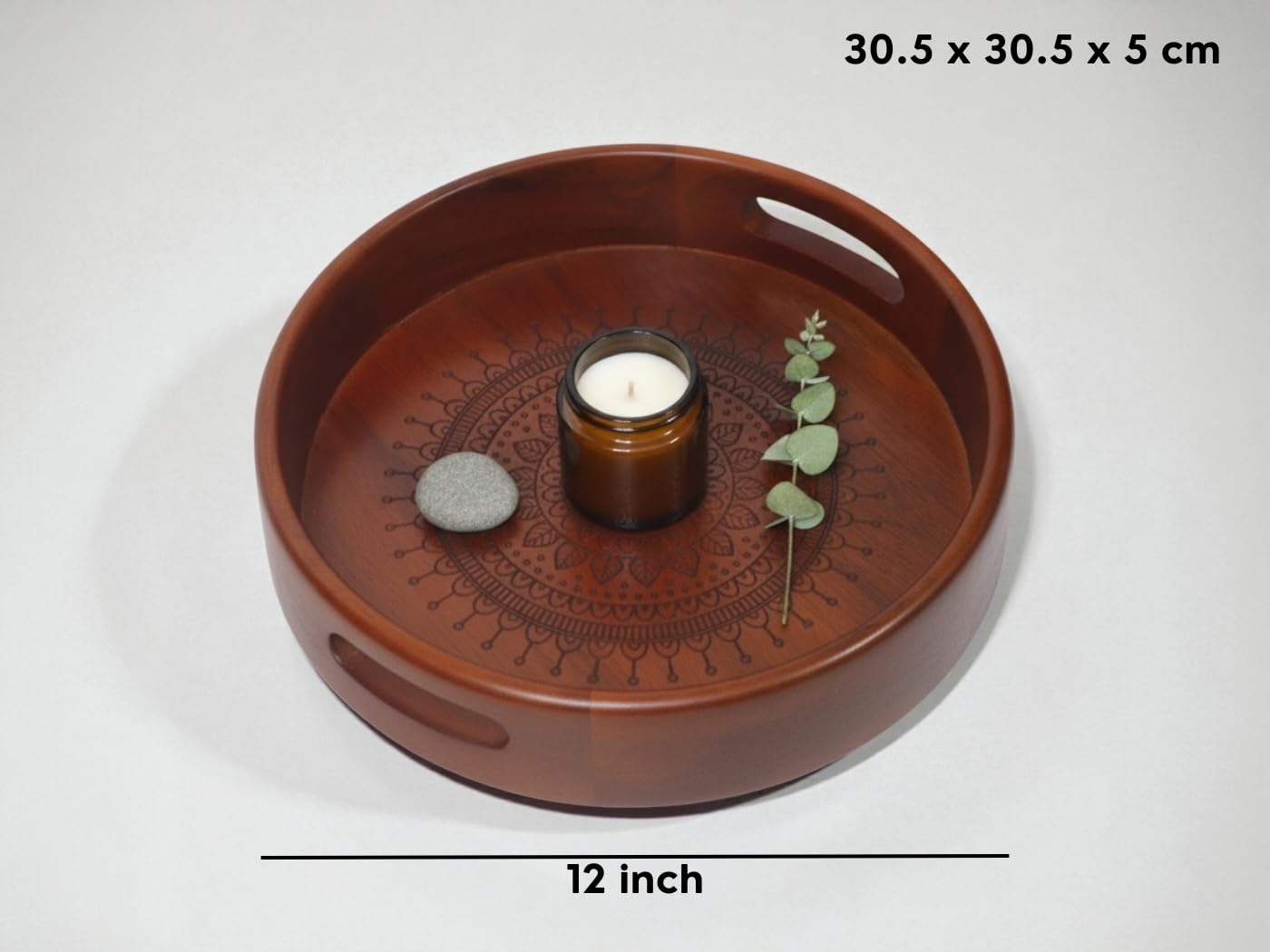 Vesta Homes Premium Wood Round Serving Tray for Home/Kitchen/Restaurant/Office Organizer/Dining Table | Premium Serving Trays | 30.5 x 30.5 x 5 cm | Handcrafted in India