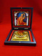 MANTRA SOUVENIR Yantram 3D Gajanan Maharaj Charan Paduka Frame Box Pocket Temple | Devotional Frame with Golden Paduka | Home Temple Decor, Pooja Room Decoration, Spiritual Gift for Home & Office