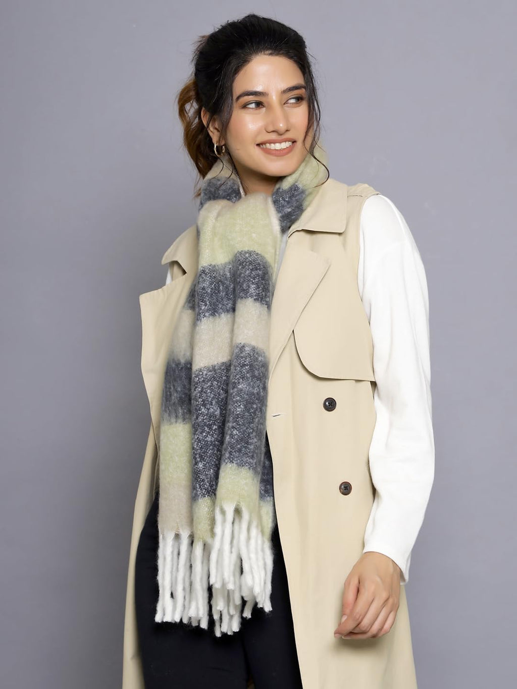 Ravaiyaa - Attitude is everything Women Reversible Acrylic Wool Scarf Winter Wear Muffler Designer Scarves 72x12 Inch (Black)