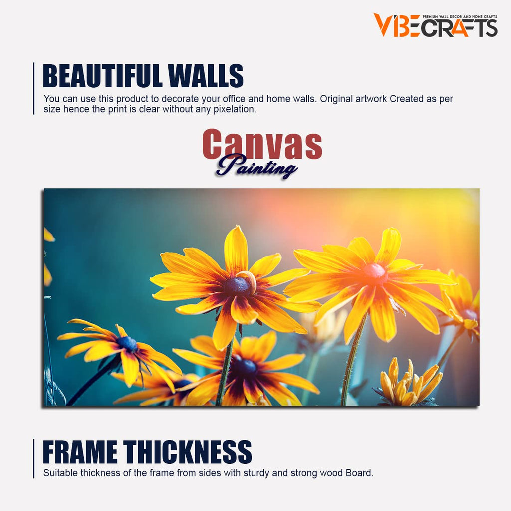 VIBECRAFTS Canvas Paintings for Living Room Drawing Room Beautiful Wall Painting of Mexican Sunflower Fitted with Wooden Frame for Home|Office|Gift(PTVCH_2292NV)