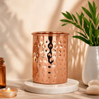Adoko 100% Pure Copper Hammered Tumbler 300ml | Ayurvedic Drinking Glass for Water | Traditional Handcrafted Copper Utensil – 1Pc
