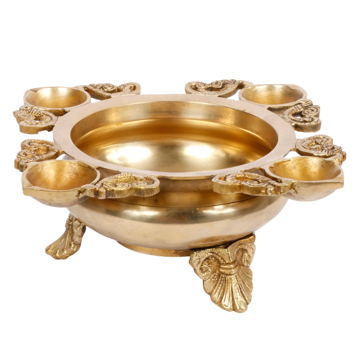 Artvarko Brass Ethnic Traditional Urli Bowl with Diys Flowers Urli Bowl for Floating Candles Home Office Decor Diwali Gift 7.5 Inch