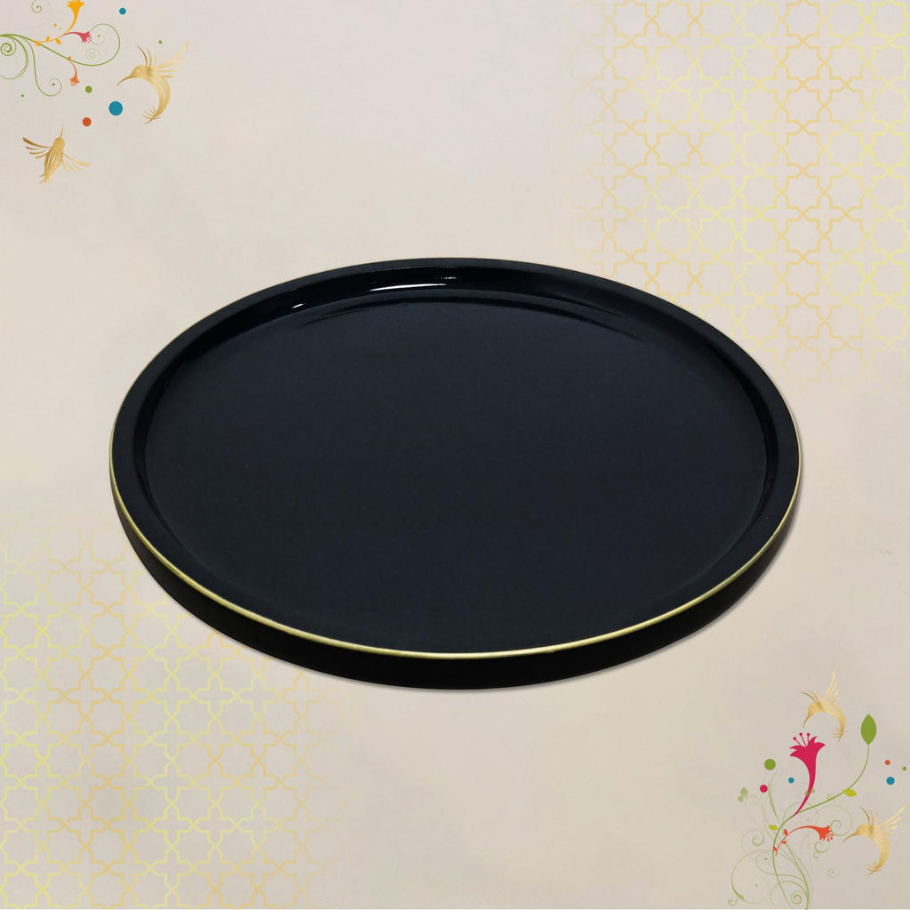 CRAFTSLANE Handcrafted Round Decorative Tray 11 x 11 inch Wooden Serving & Counter Tray for Keys & Home Decor (Charcoal Black)