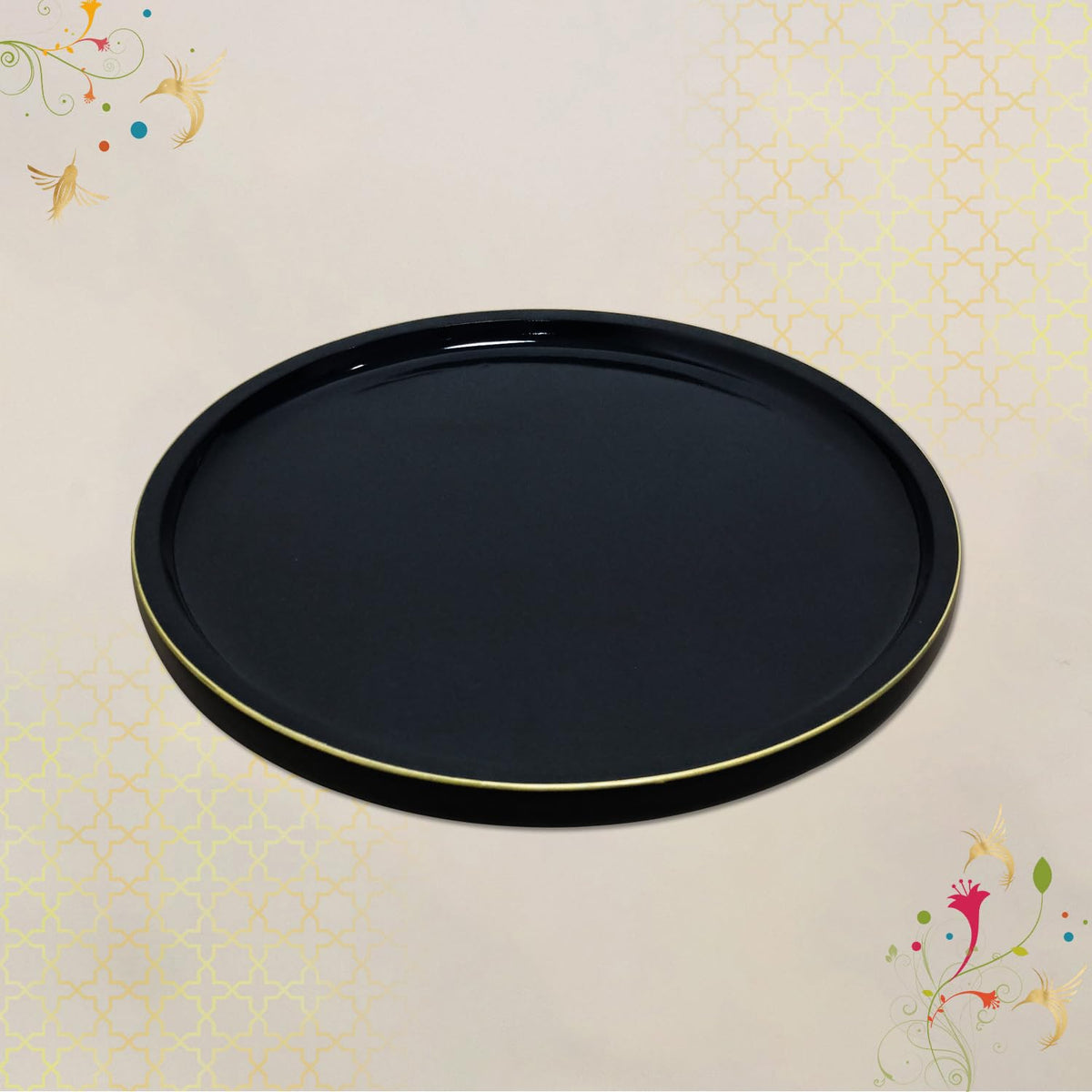 CRAFTSLANE Handcrafted Round Decorative Tray 11 x 11 inch Wooden Serving & Counter Tray for Keys & Home Decor (Charcoal Black)