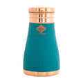 INDIAN ART VILLA Copper Hammered Sky Blue Silk Finish Bedroom Bottle with Inbuilt Glass, 600 ML, Health-Boosting Water Bottle, Ideal for Home, Office, Travel, and Gifting