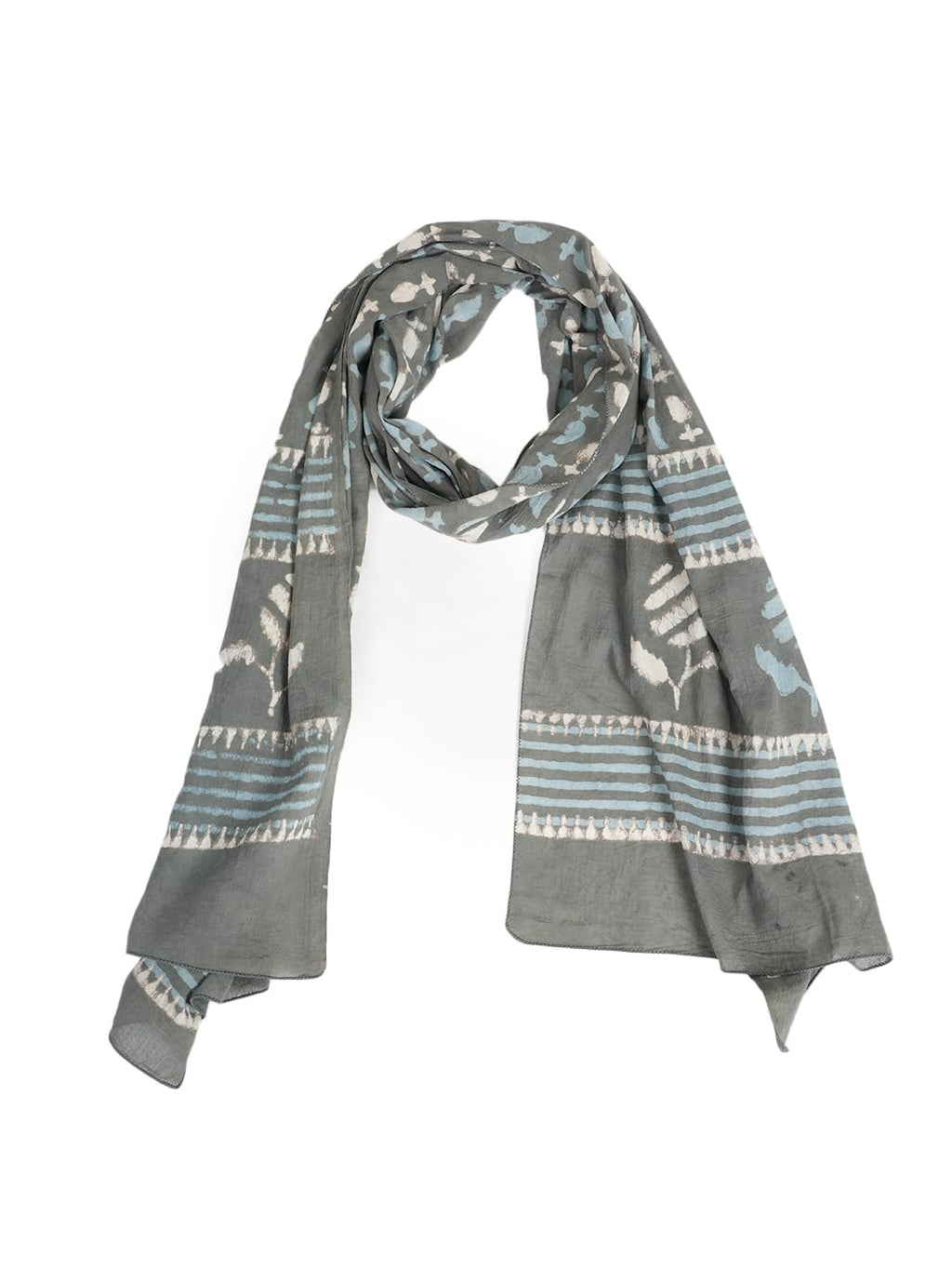RAI SAHAB Printed Cotton Scarf for Women, Lightweight Soft Scarves Stoles for Summer & Winter(ST-88GREY10)