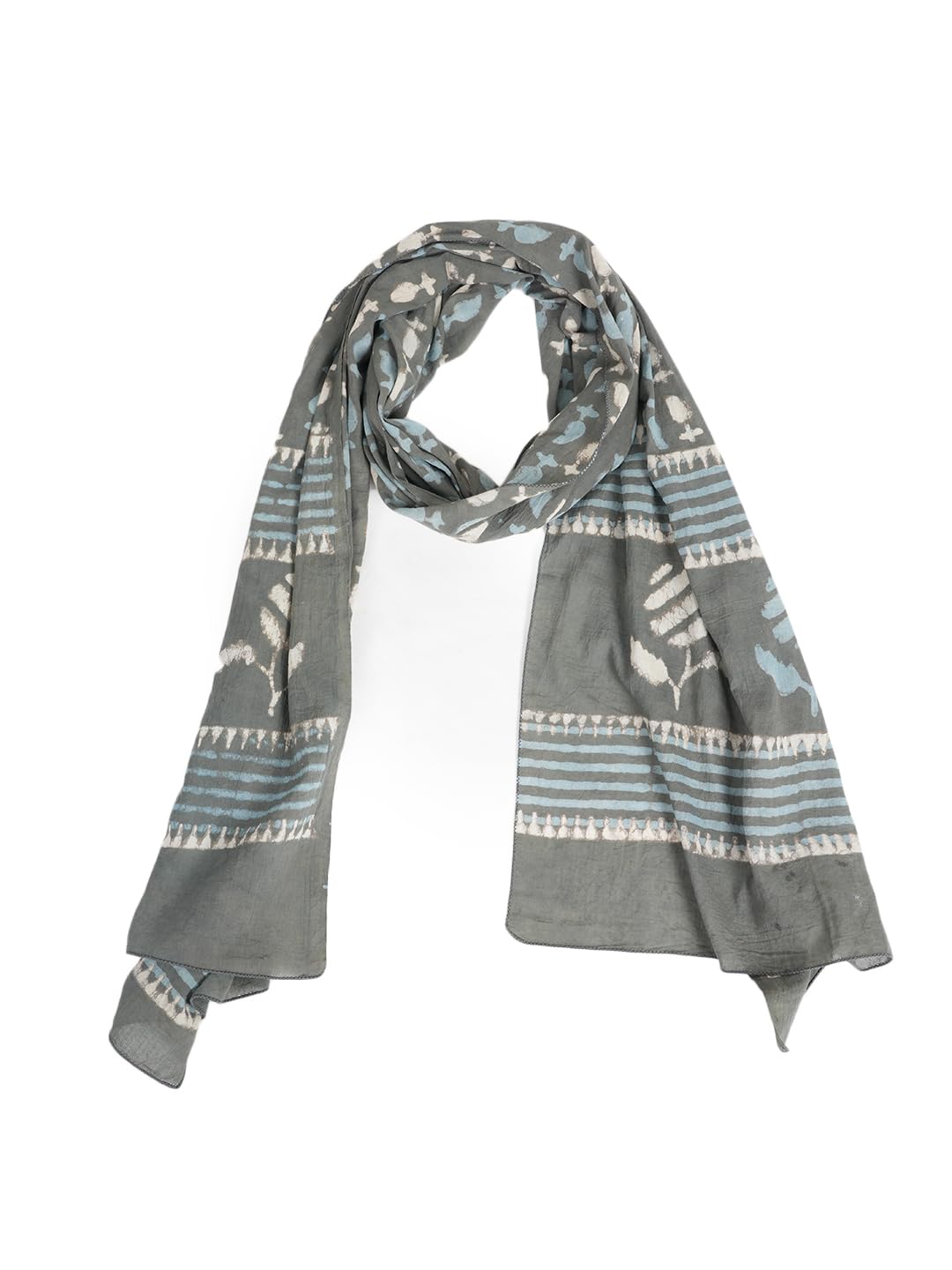 RAI SAHAB Printed Cotton Scarf for Women, Lightweight Soft Scarves Stoles for Summer & Winter(ST-88GREY10)