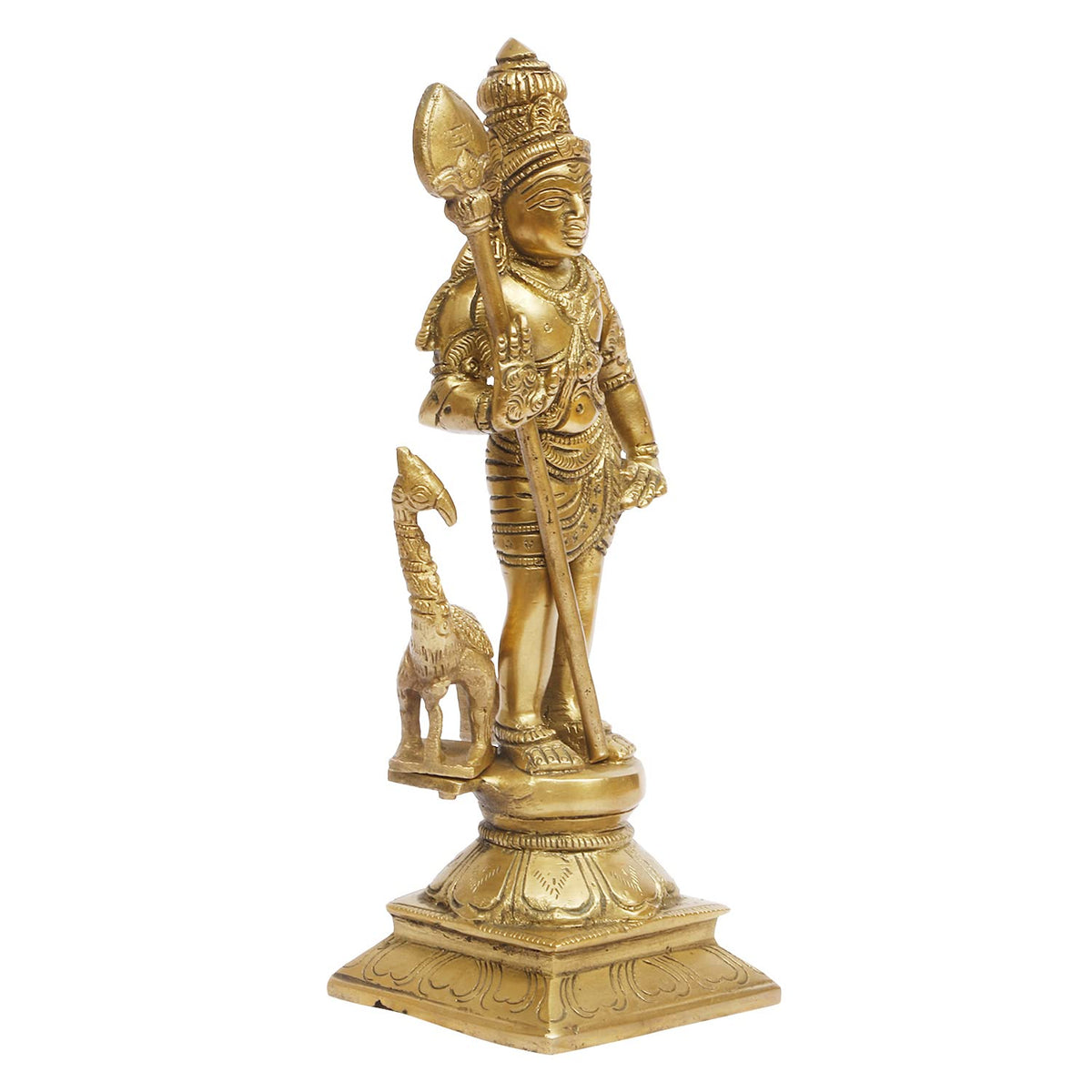 ARTVARKO Brass Lord Murugan Kartikeya Murugana Karthikeya Standing Swaminatha Skanda SwamiJi Subramanya Murti Statue Idol for Puja Vastu Home Office Height 10 Inches.