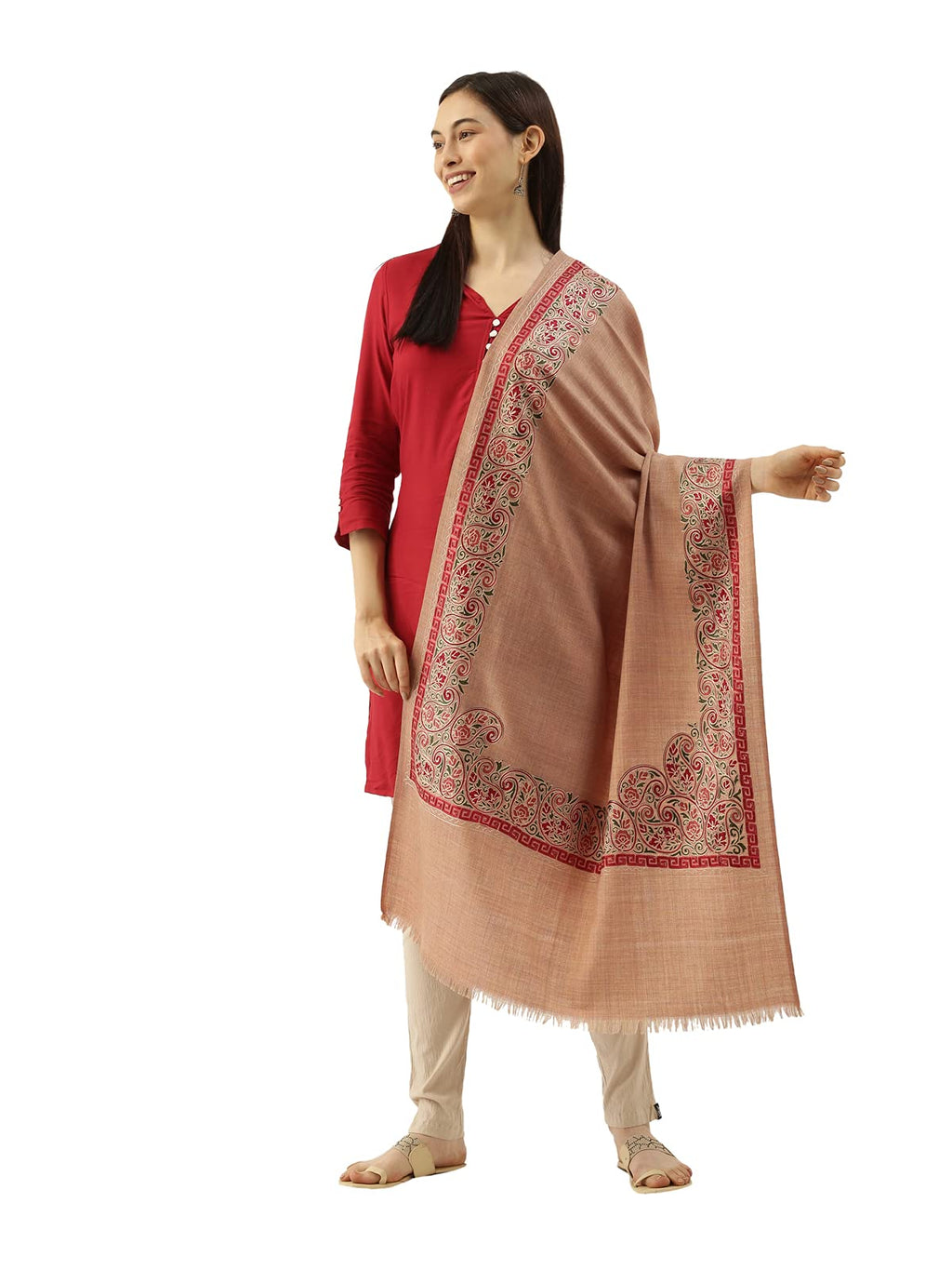 Pashmoda Women’s 100% Pure Wool Nalki Embroidered Stole, Shawl and Wrap, Woolmark Certified, Sustainable and Natural Fabric (Size 28x80)