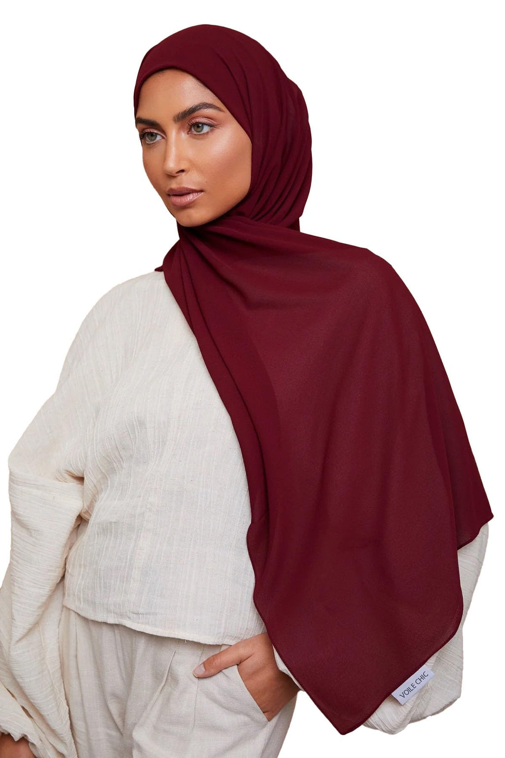 ICW GIRLS GEORGETTE SOLID PLAIN SCARF STOLES SHAWL HIJAB FOR WOMEN 85 X 180 CM (Maroon)