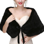 Sakytal Women's Black Faux Fur Shawl Wrap for Bride and Bridesmaid, One Size