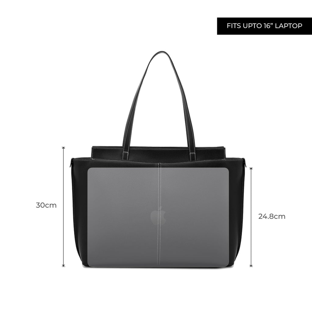 Miraggio Linda 16 Inch Laptop Tote Bag For Women Office Use | Office Tote Bag With Zipper Closure | Stylish Totes (Black)