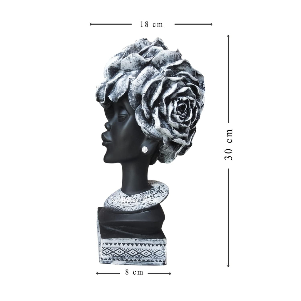 Xtore Home Decor Resin African Lady with White Earrings Showpiece (Black, Pack of 1)