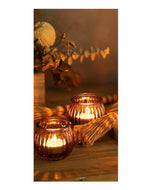 SPHINX Glass Votive Candle Holder for Home Decorations, for Weddings, Dinner Parties, Candle Light Dinners, Gift - (Amber, Ribbed Round, 2 Pieces)