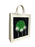 Jute Club Printed Canvas Bag|Shopping|Office|Tiffin| Multipurpose|Eco Friendly with Zipper lock|Spacious|100% Organic Cotton Tote with Lamination-14 X16 X5 (5Pc, Green Moon)