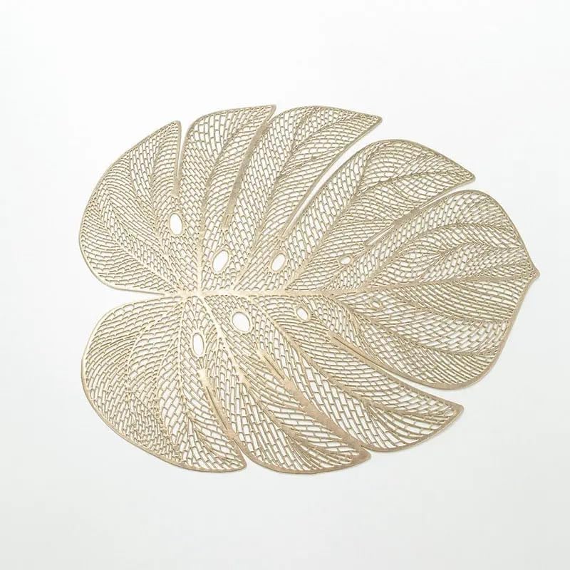 Table Placemats 12pcs Elegant Light Golden Color with Stunning 3D Embossed Design | Durable, Waterproof & Stylish Dining Decor(TABLEMAT Banana Leaf Shape -PO12) Kafalo