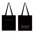 Peach Blossom Reusable Zipper With Pouch Tote Bags, 100% Cotton Shopping/Grocery Bag, Multi-Purpose Bag 5kgs Capacity, 2 Pack (BlkLineFlow_BlackButterfly)