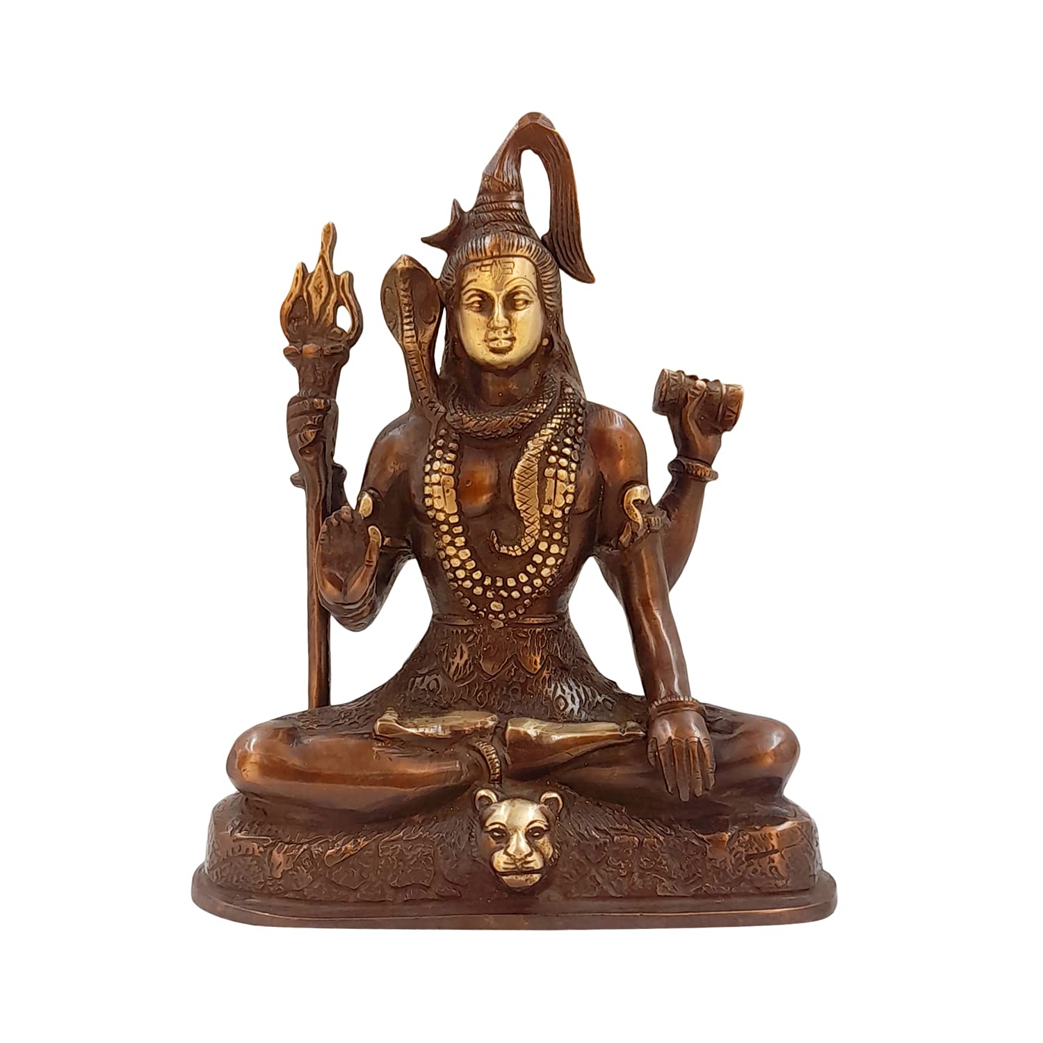 ARTVARKO Brass Blessing Shiva Bhagwan Statue Murti Sitting with Trishul for Home Decor Pooja Room Shivji Idol 9 Inch