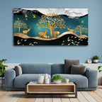 VIBECRAFTS Canvas Paintings for Living Room Drawing Room Canvas Wall Painting of Golden Trees with Birds And Deer Fitted with Wooden Frame for Home|Office|Gift(PTVCH_2300NN)