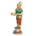 Artvarko Brass Laxmi Vilakku Diya Welcome Lady Deepluxmi Puja Decorations Indian Diwali Oil Lamp Pooja Light Mandir Home Decor Lamps Decorative Wicks Diyas 9 Inch
