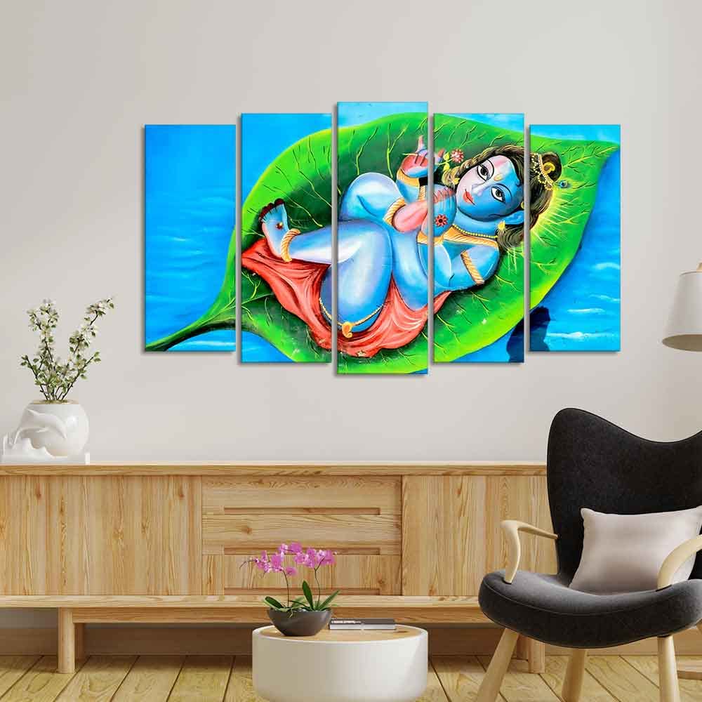 VIBECRAFTS Little Krishna Abstract Wall Painting of Five Pieces For Home|Office|Living Room|Gift (PTVC5Pcs2_6630)
