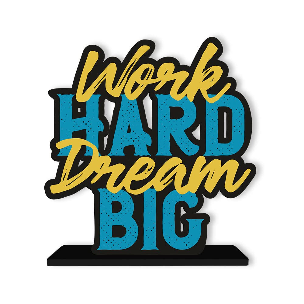 Artvibes Wooden Idols and Figurine Work Hard Dream Big Motivational Quote Table Decor for Office Desk | Home Decor Item | Living Room | Bedroom | Wood Showpieces Decorative Gift (SP_1110)