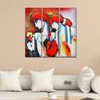 VIBECRAFTS Shri Radha Krishna 3 Pieces Canvas Wall Painting Fitted With Wooden Frame For Home | Office | Living Room | Gifts (PTVC3Pcs1_9535)