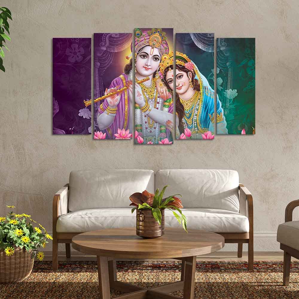 VIBECRAFTS Radha Krishna Wall Painting Set of Five Pieces For Home|Office|Living Room|Gift (PTVC5Pcs2_6608)