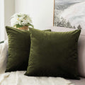 Khooti Velvet Cushion Cover, 18x18 | Mehandi | Pack of 3 | Solid Plain Soft & Smooth, Decorative Cushion Covers for Living Room, Bedroom, Couches, Chairs, Sofas, Beds & Home Decor