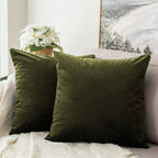 Khooti Velvet Cushion Cover, 24x24 | Mehandi | Pack of 3 | Solid Plain Soft & Smooth, Decorative Cushion Covers for Living Room, Bedroom, Couches, Chairs, Sofas, Beds & Home Decor