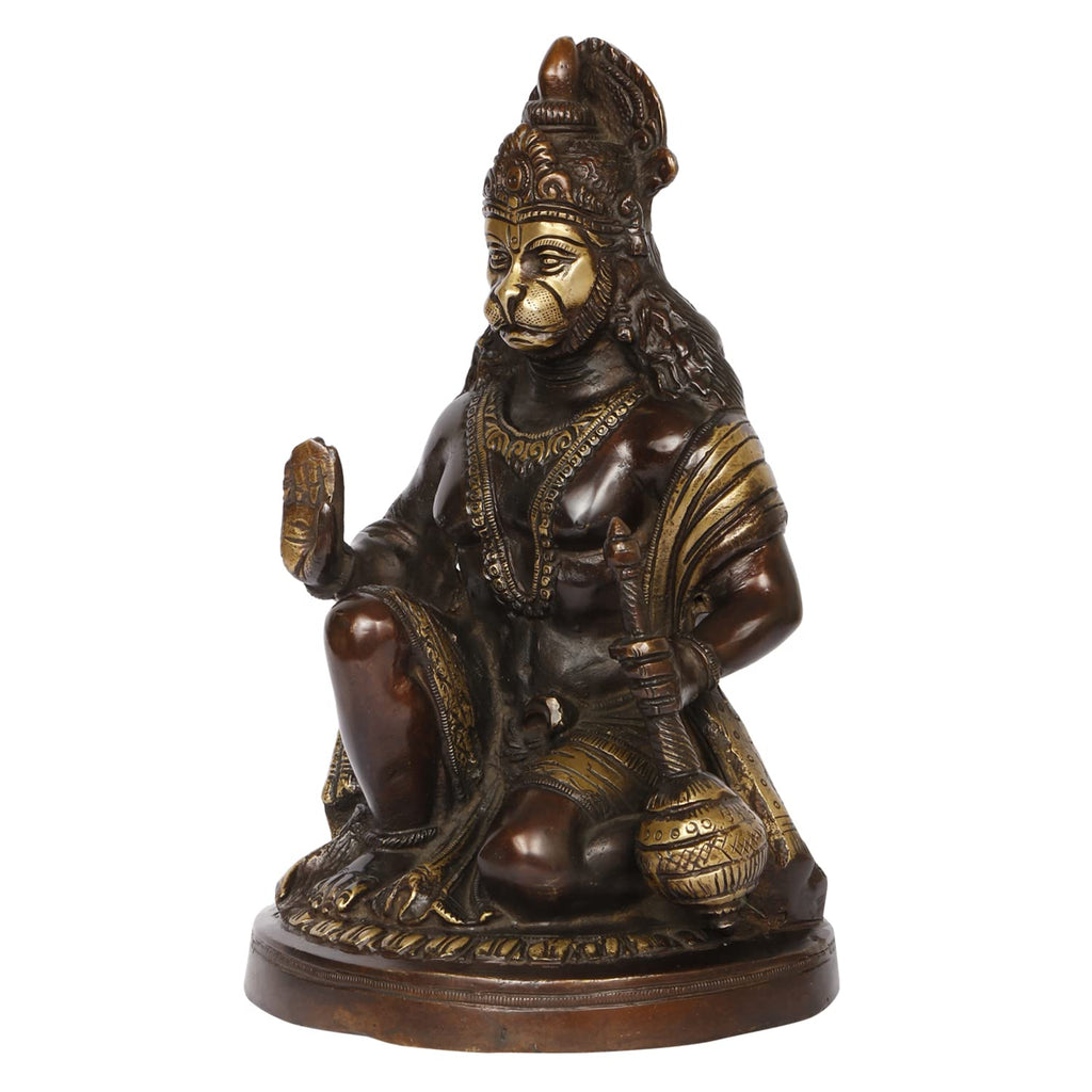 ARTVARKO Brass Hanuman Statue Idol Bajrangbali Bhagwan Sankat Mochan Sitting Murti for Home Office Entrance Décor Temple Mandir Puja 9.5 Inch