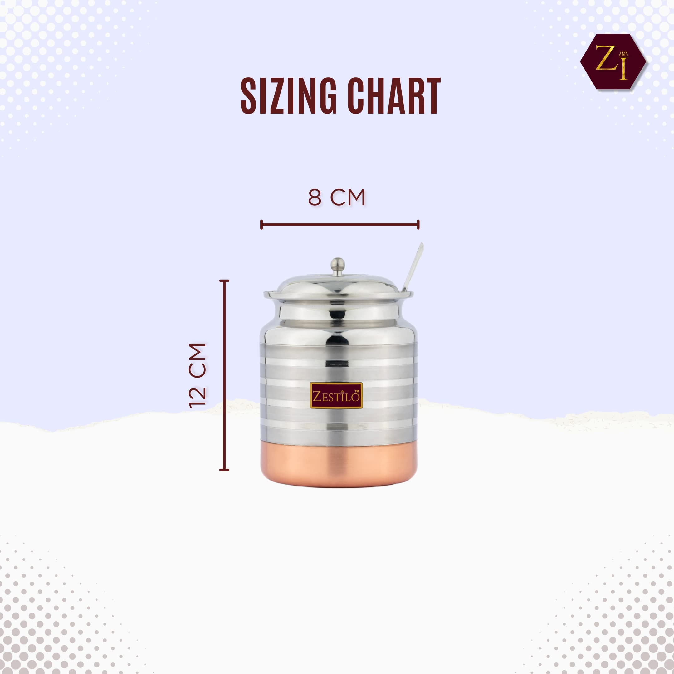 ZESTILO Stainless Steel Oil/Ghee Jar Ghee Container Oil Pot Ghee Container With Spoon Copper Bottom Finish (450 Ml) - Silver