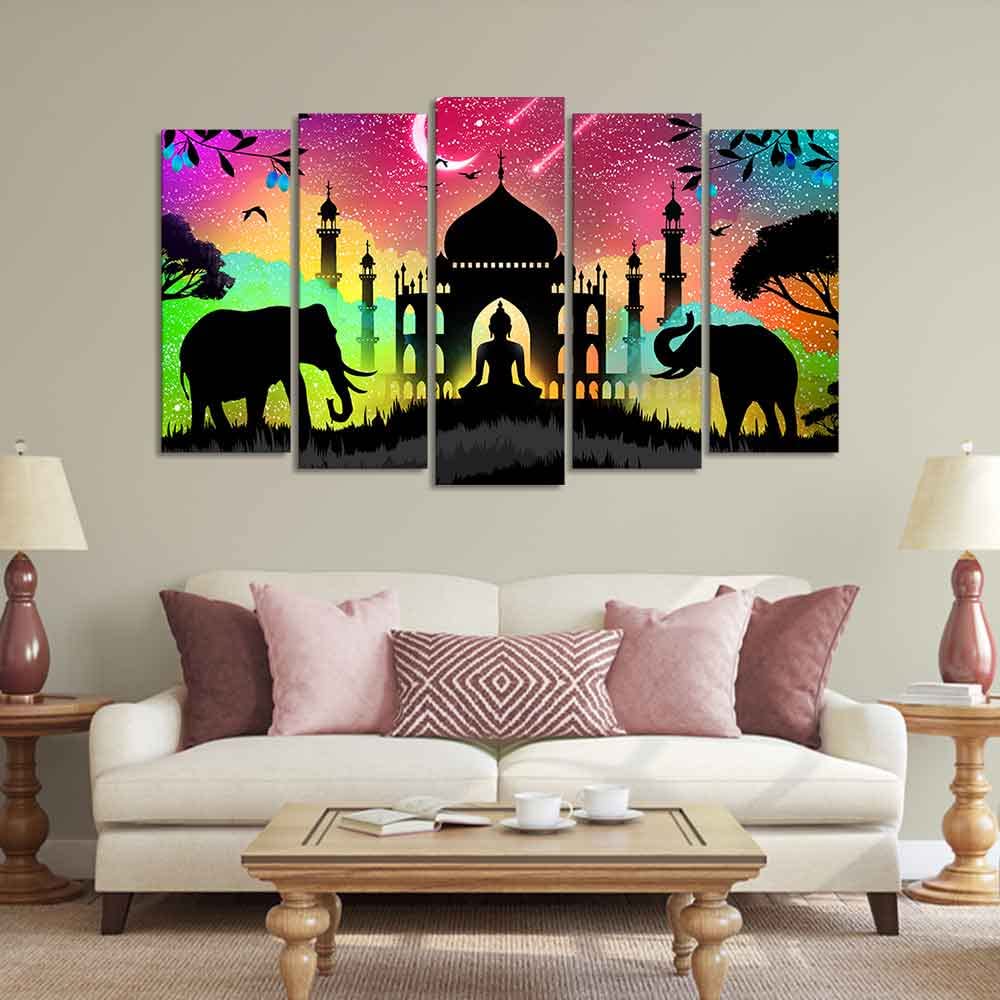 VIBECRAFTS Vector Illustration Art Canvas Wall Painting Set of Five For Home|Office|Living Room|Gift (PTVC5Pcs2_6570)