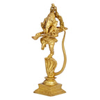 Svarup Brass Dancing Ganesha on a Snake Head with Playing Veena, Lord Dancing Ganesh on Snake, Ganpati, Temple Puja Home Decor Gift 10.5 Inch.