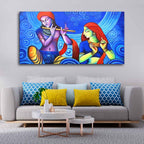 VIBECRAFTS Canvas Paintings for Living Room Drawing Room Radha Krishna Canvas Wall Painting Fitted With Wooden Frame For Home | Office | Living Room | Gift (PTVCH_2476)