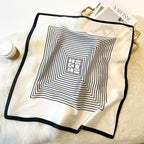 NK Textiles Women’s Geometric Print Light Weight Black & White Colored Satin Head Scarf - Neck Scarf - Neck Wrap (Square) (22x22)