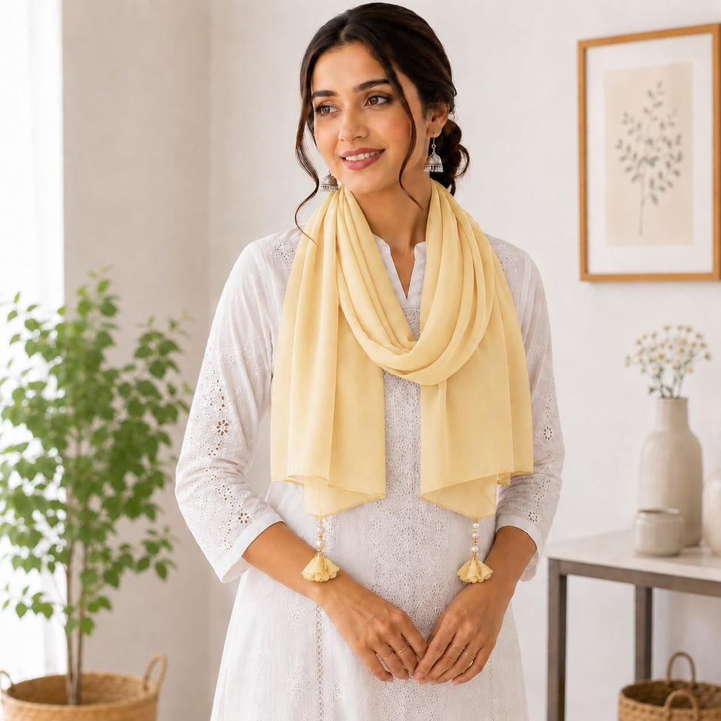 Women’s Chiffon Scarf Soft Lightweight Premium Stoles for Girls & Women | Stylish Modest Wear Dupatta for Daily & Party Use (Light mustard)