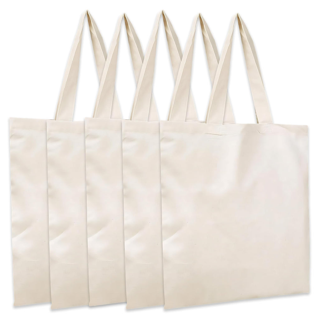 Metsi Reusable Canvas Cotton Tote Bag, 15x16, 11 Drop Handle, 100% Natural Cotton Tote Bag, Eco-Friendly, Durable, Washable Cloth Tote for Shopping, Book, Travel & Everyday Use, Pack of 5