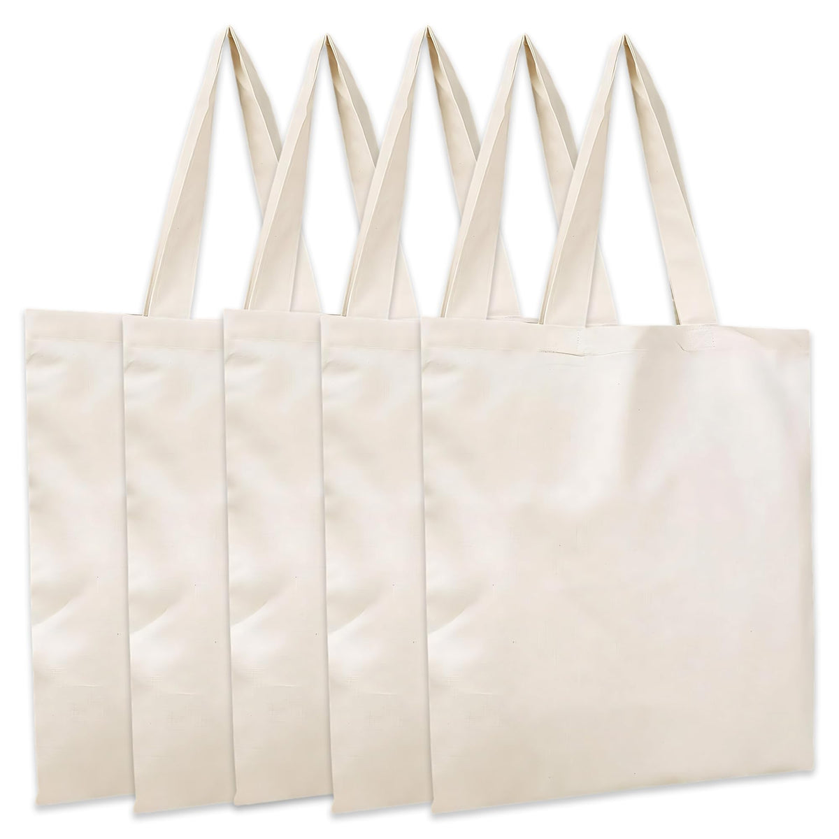 Metsi Reusable Canvas Cotton Tote Bag, 15x16, 11 Drop Handle, 100% Natural Cotton Tote Bag, Eco-Friendly, Durable, Washable Cloth Tote for Shopping, Book, Travel & Everyday Use, Pack of 5