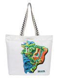 WOTM On The Move Tote | Premium Printed Cotton Canvas Tote Bag with Zipper & Inside Pocket, Stylish Everyday Travel Bag for Work, College, Office, Travel, Shopping (Brazil)
