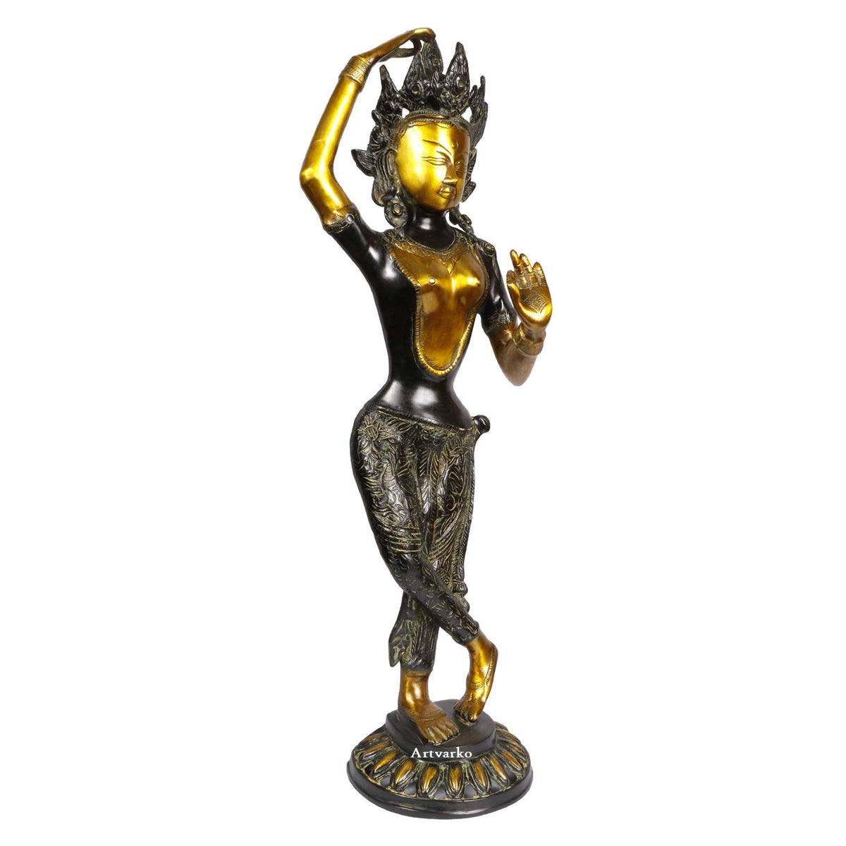 ARTVARKO 25 Inches Large Goddess Tara Brass Standing Statue Tara Statue for Health Happiness Wealth | Dancing Idol Home Decor Sculpture
