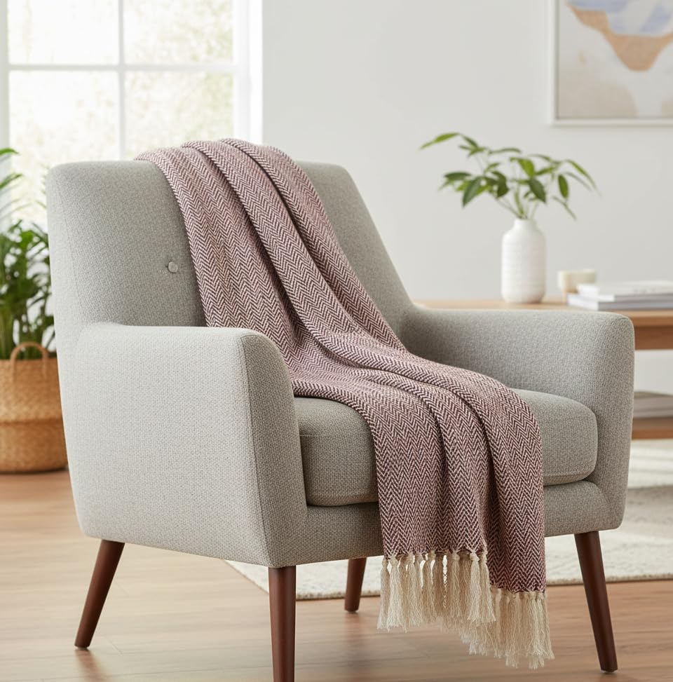 KNIT VIBES Cotton Weave Boho Sofa Throw Blanket 50x60 Inches or 125x150 cms Lightweight, Soft & Breathable Couch, Bed or Chair Throw Blanket for Living or Bedroom, Zigzag Silver Grey Kafalo