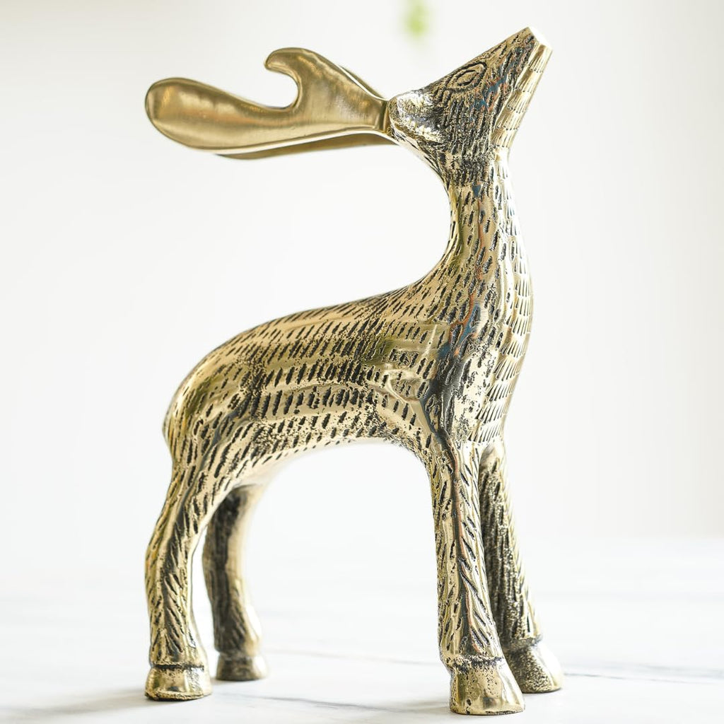 BEHOMA Antique Golden Metal Christmas Reindeer Figurine - 1 Pcs